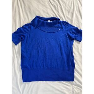 CJ Banks Royal Blue Asymmetrical Cowl Neck Short Sleeve Sweater 3X RN 63264